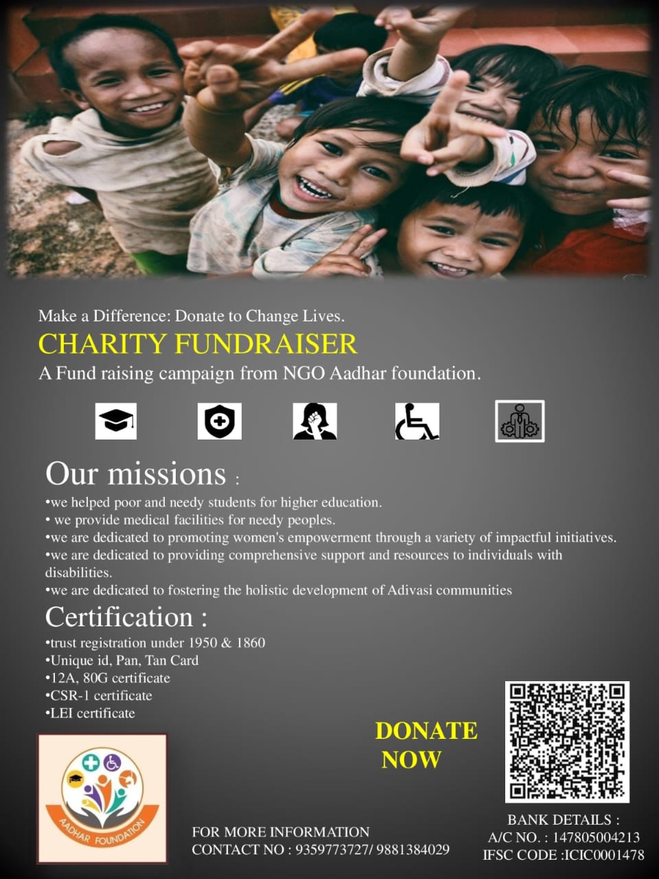 NGO Aadhar Foundation Charity Fundraiser - Make a Difference: Donate to Change Lives
